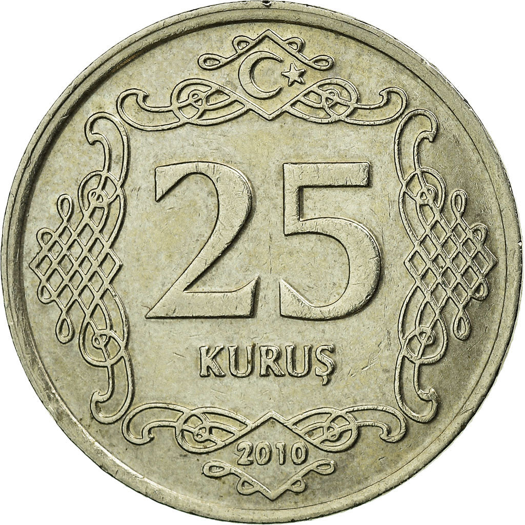 Coin, Turkey, 25 Kurus, 2010, EF(40-45), Copper-nickel, KM:1242