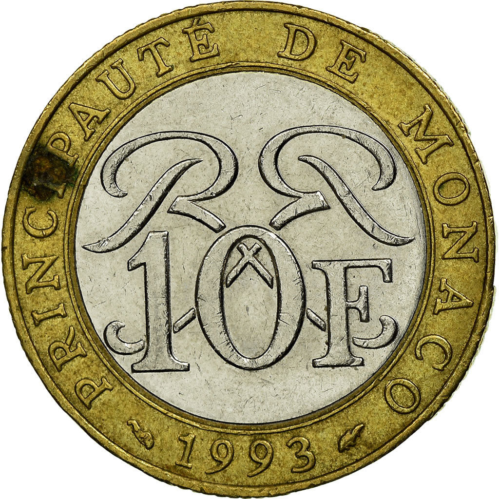Moneta, Monaco, Rainier III, 10 Francs, 1993, MB+, Bi-metallico, KM:163