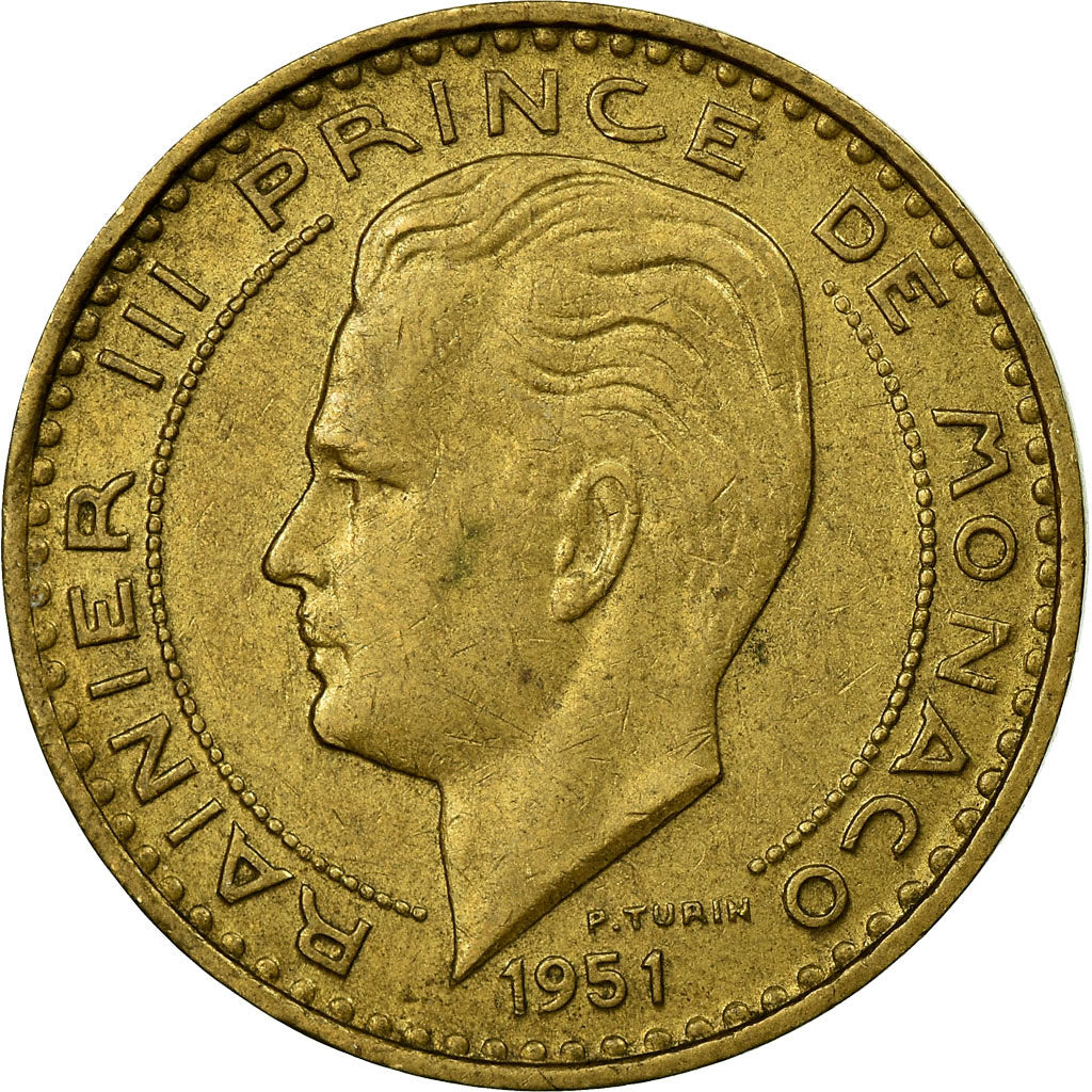 Monnaie, Monaco, Rainier III, 20 Francs, Vingt, 1951, TTB, Aluminum-Bronze