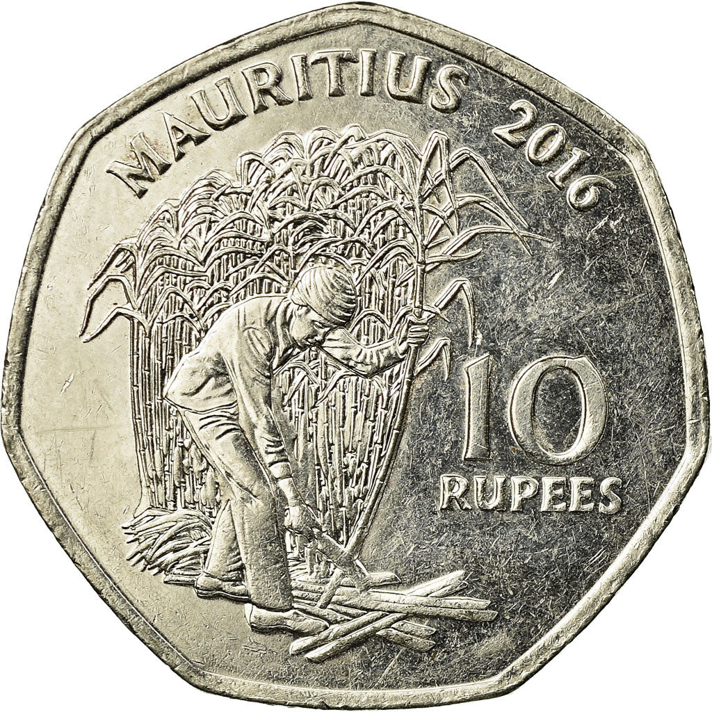 Moneta, Mauritius, 10 Rupees, 2016, BB+, Rame-nichel