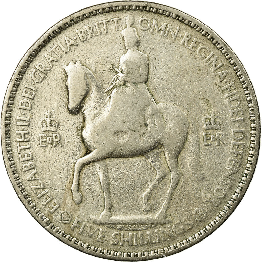 Coin, Great Britain, Elizabeth II, Crown, 1953, VF(30-35), Copper-nickel, KM:894