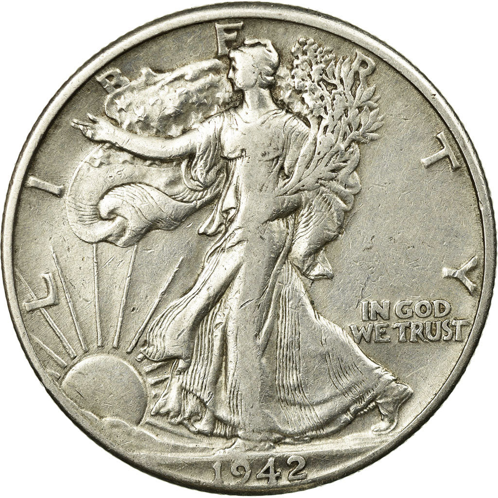 Coin, United States, Walking Liberty Half Dollar, Half Dollar, 1942, U.S. Mint
