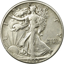 Coin, United States, Walking Liberty Half Dollar, Half Dollar, 1942, U.S. Mint