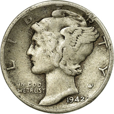 Monnaie, États-Unis, Mercury Dime, Dime, 1942, U.S. Mint, Denver, TB+, Argent