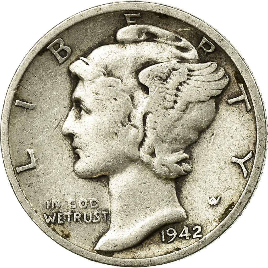 Coin, United States, Mercury Dime, Dime, 1942, U.S. Mint, San Francisco