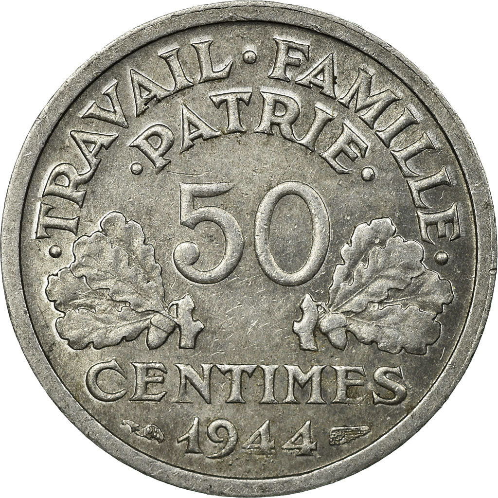 Moneta, Francia, Bazor, 50 Centimes, 1944, Beaumont - Le Roger, BB, Alluminio