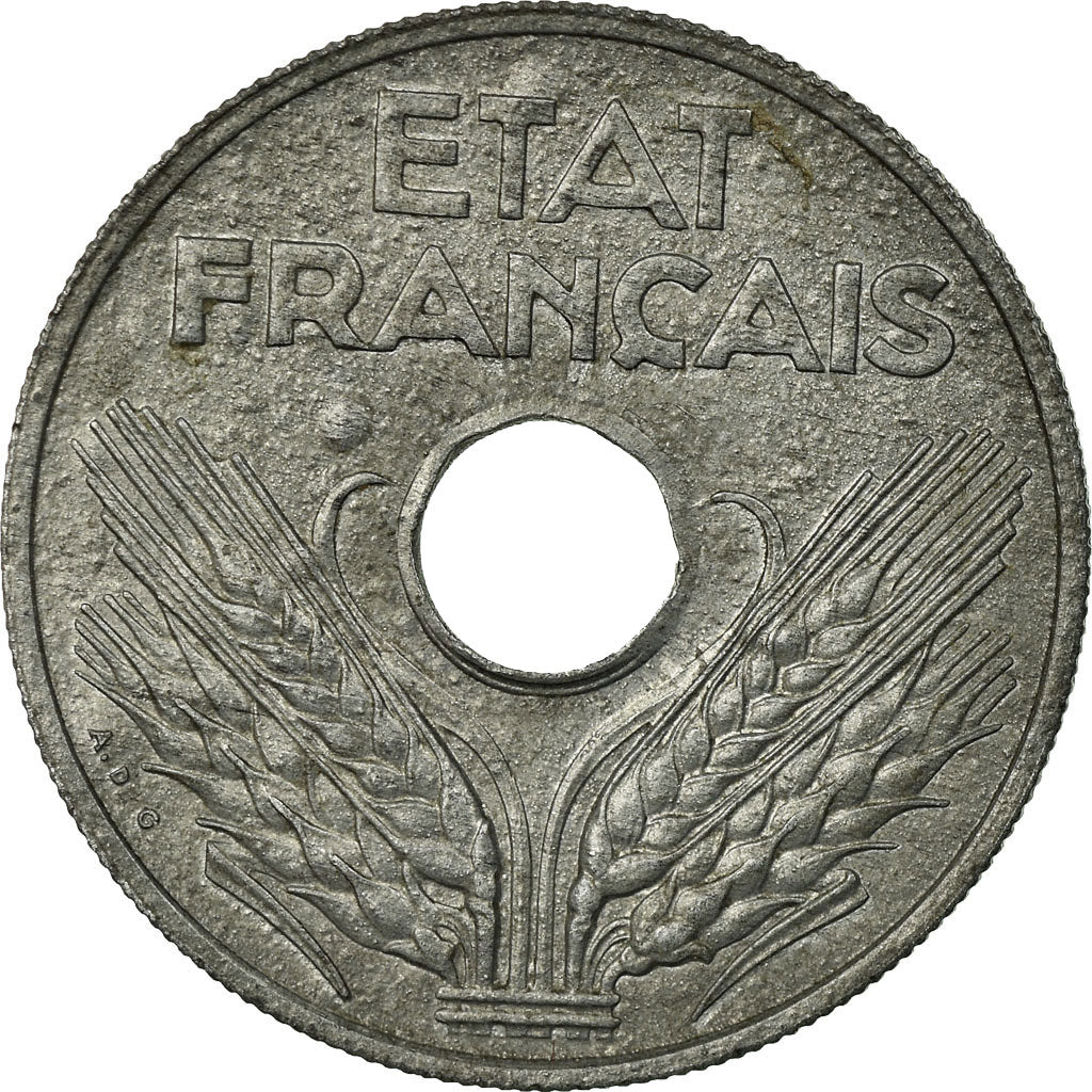 Coin, France, État français, 20 Centimes, 1944, Paris, EF(40-45), Zinc