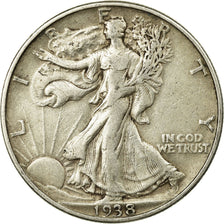 Coin, United States, Walking Liberty Half Dollar, Half Dollar, 1938, U.S. Mint