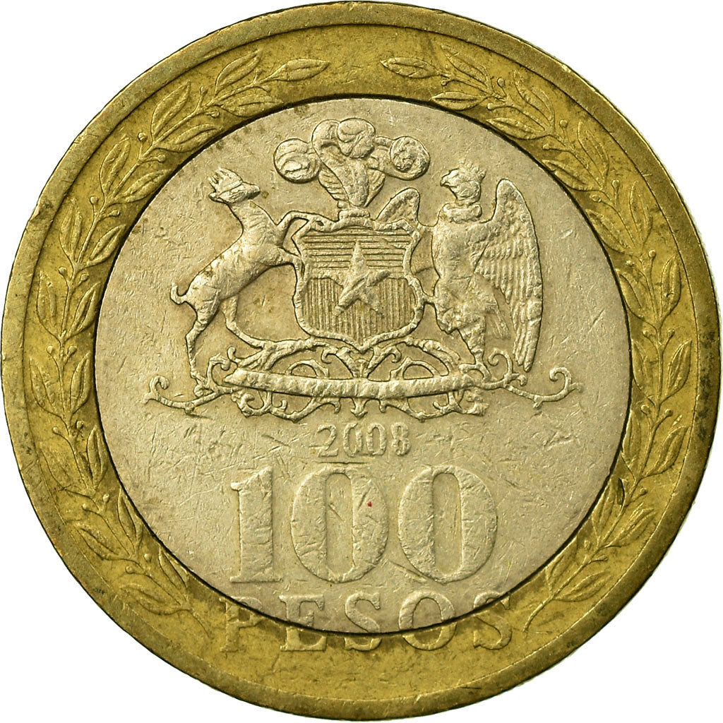 Coin, Chile, 100 Pesos, 2008, Santiago, VF(30-35), Bi-Metallic, KM:236