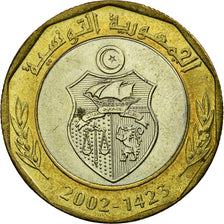 Moneta, Tunisia, 5 Dinars, 2002, Paris, BB, Bi-metallico, KM:444