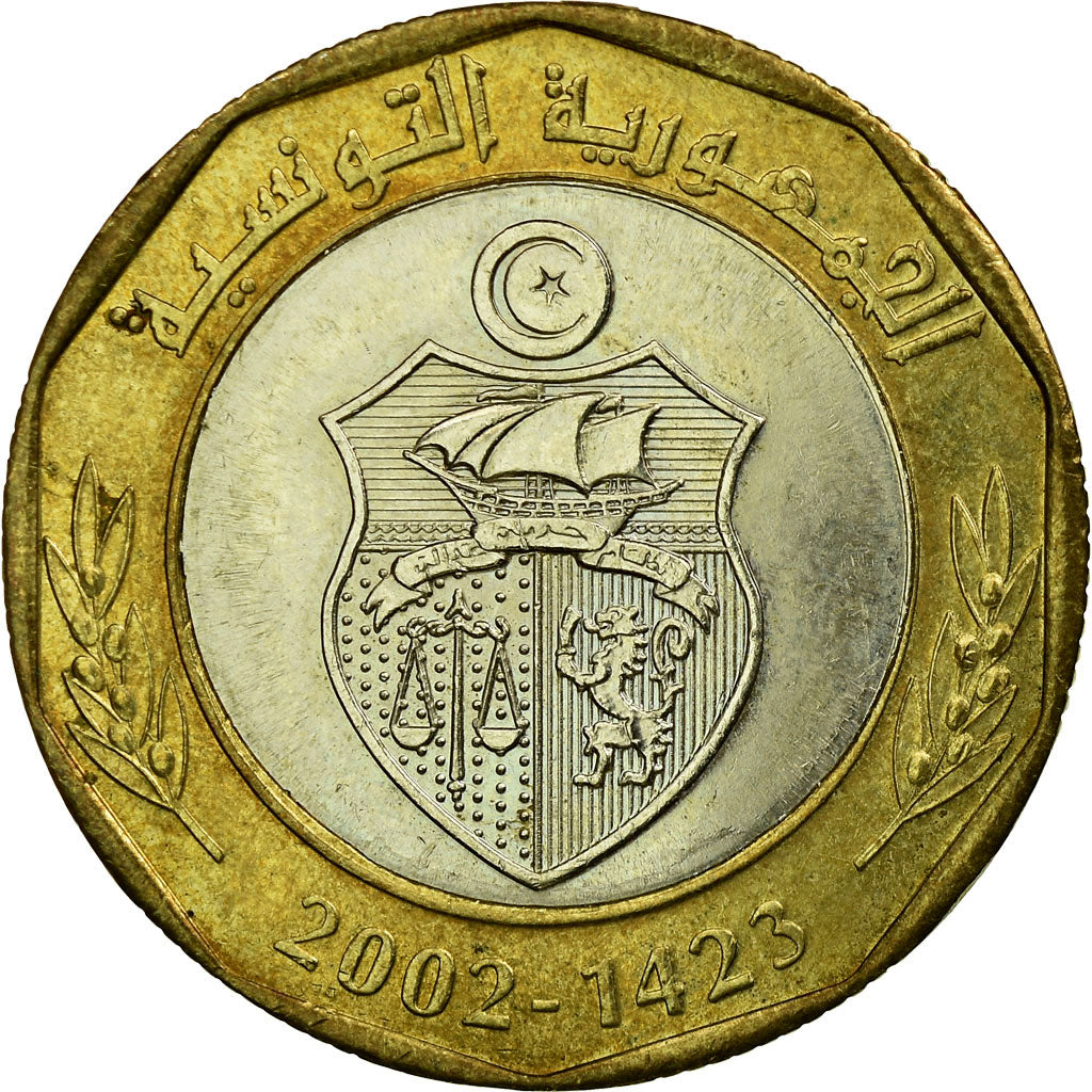 Münze, Tunesien, 5 Dinars, 2002, Paris, SS, Bi-Metallic, KM:444