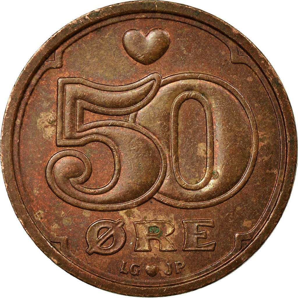 Coin, Denmark, Margrethe II, 50 Öre, 1998, Brondby, VF(30-35), Bronze, KM:866.2