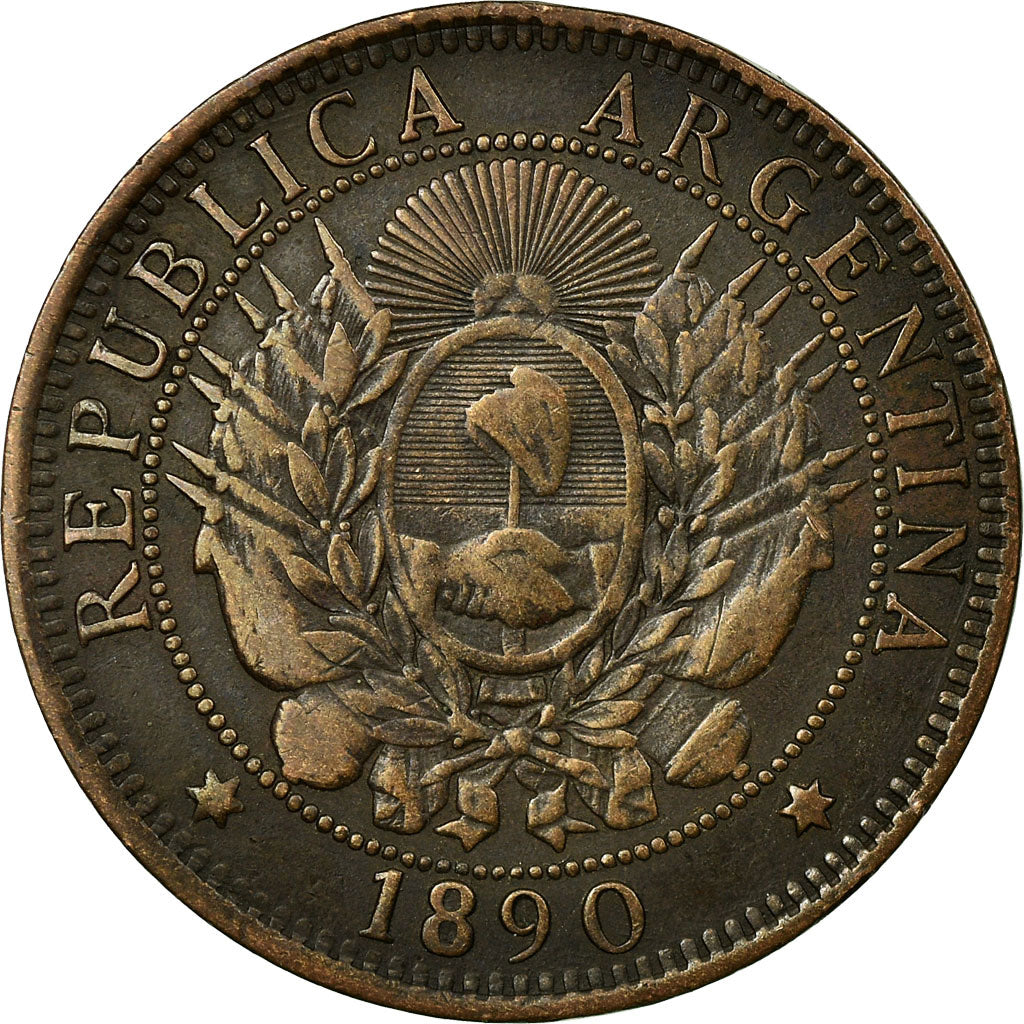 Coin, Argentina, 2 Centavos, 1890, EF(40-45), Bronze, KM:33
