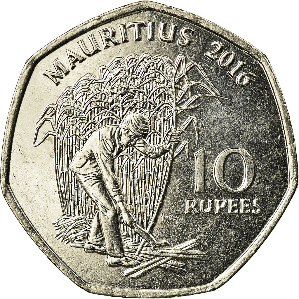 Moeda, Maurícia, 10 Rupees, 2016, EF(40-45), Cobre-níquel
