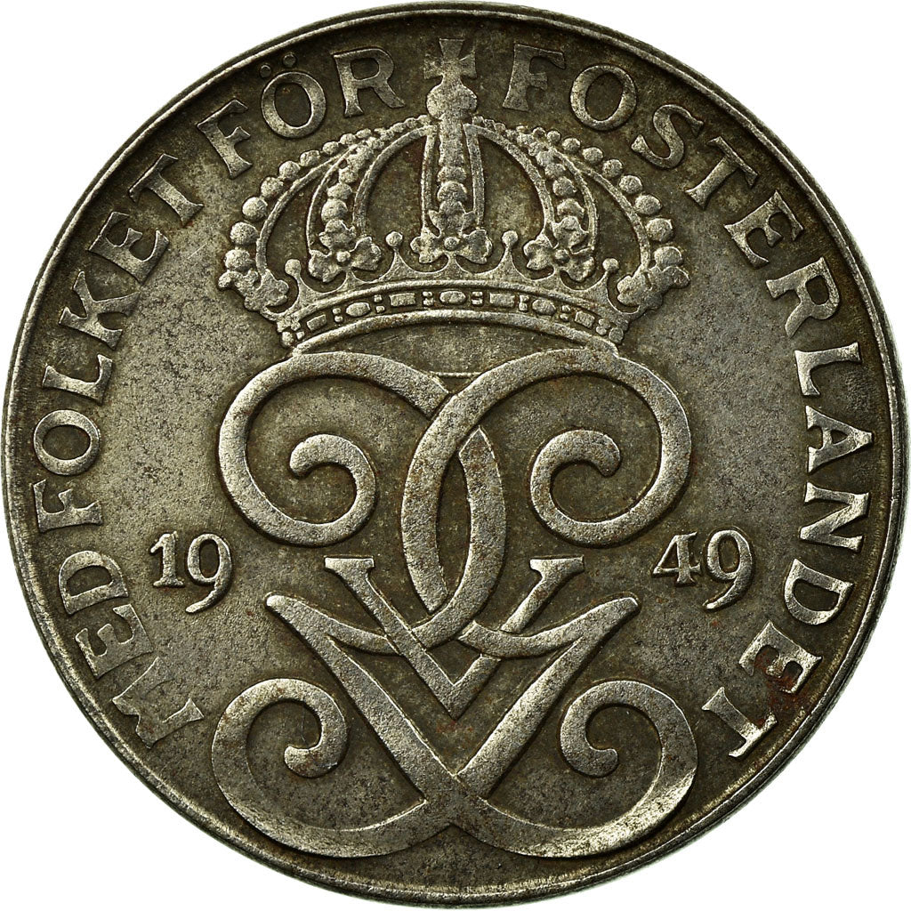 Coin, Sweden, Gustaf V, 2 Öre, 1949, VF(30-35), Iron, KM:811