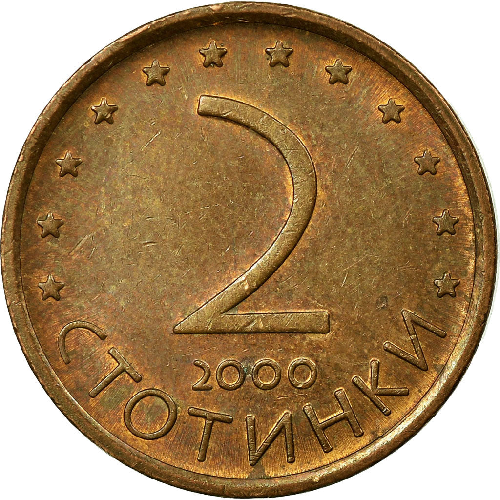 Münze, Bulgarien, 2 Stotinki, 2000, S+, Brass plated steel, KM:238a