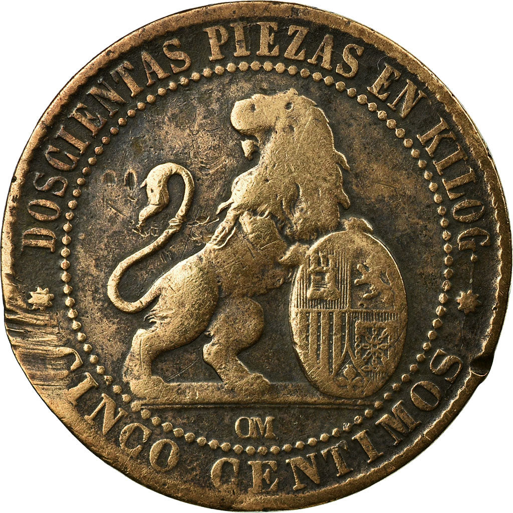 Münze, Spanien, Provisional Government, 5 Centimos, 1870, S, Kupfer, KM:662