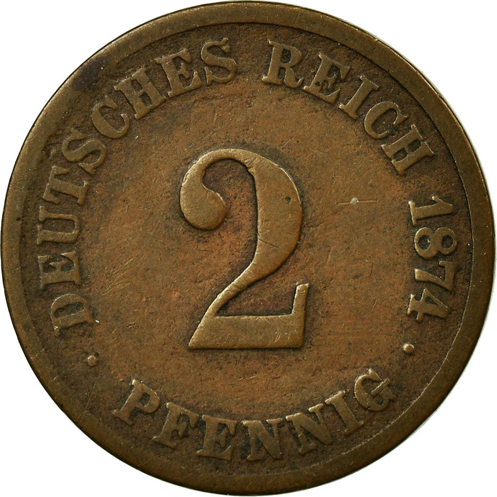 Münze, GERMANY - EMPIRE, Wilhelm I, 2 Pfennig, 1874, Frankfurt, S+, Kupfer