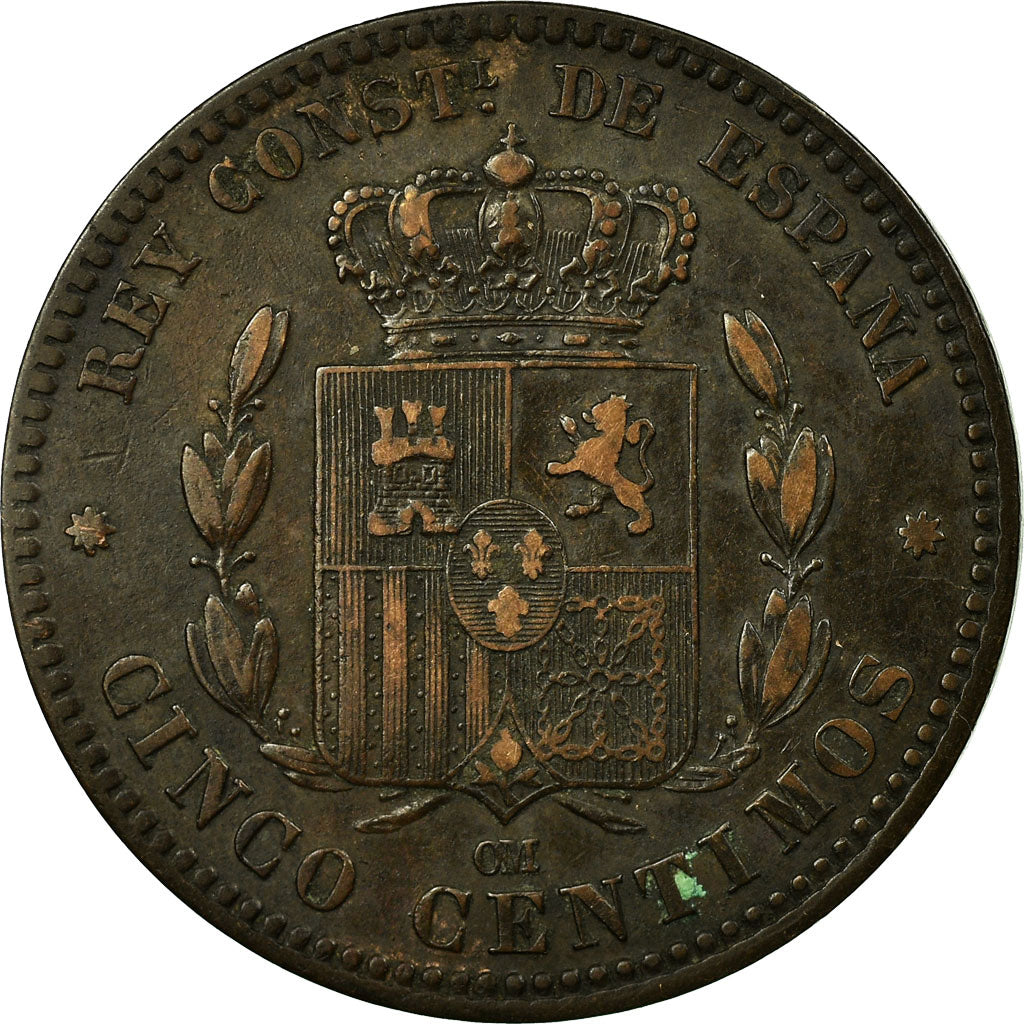 Coin, Spain, Alfonso XII, 5 Centimos, 1878, VF(30-35), Bronze, KM:674