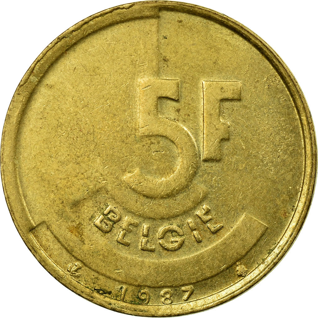 Munten, België, 5 Francs, 5 Frank, 1987, FR+, Brass Or Aluminum-Bronze, KM:164