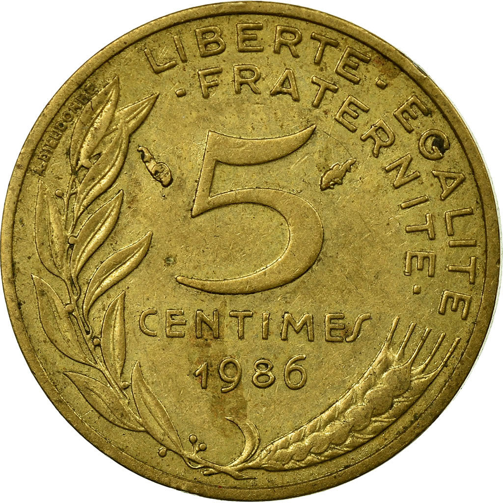 Moneda, Francia, Marianne, 5 Centimes, 1986, Paris, BC+, Aluminio - bronce