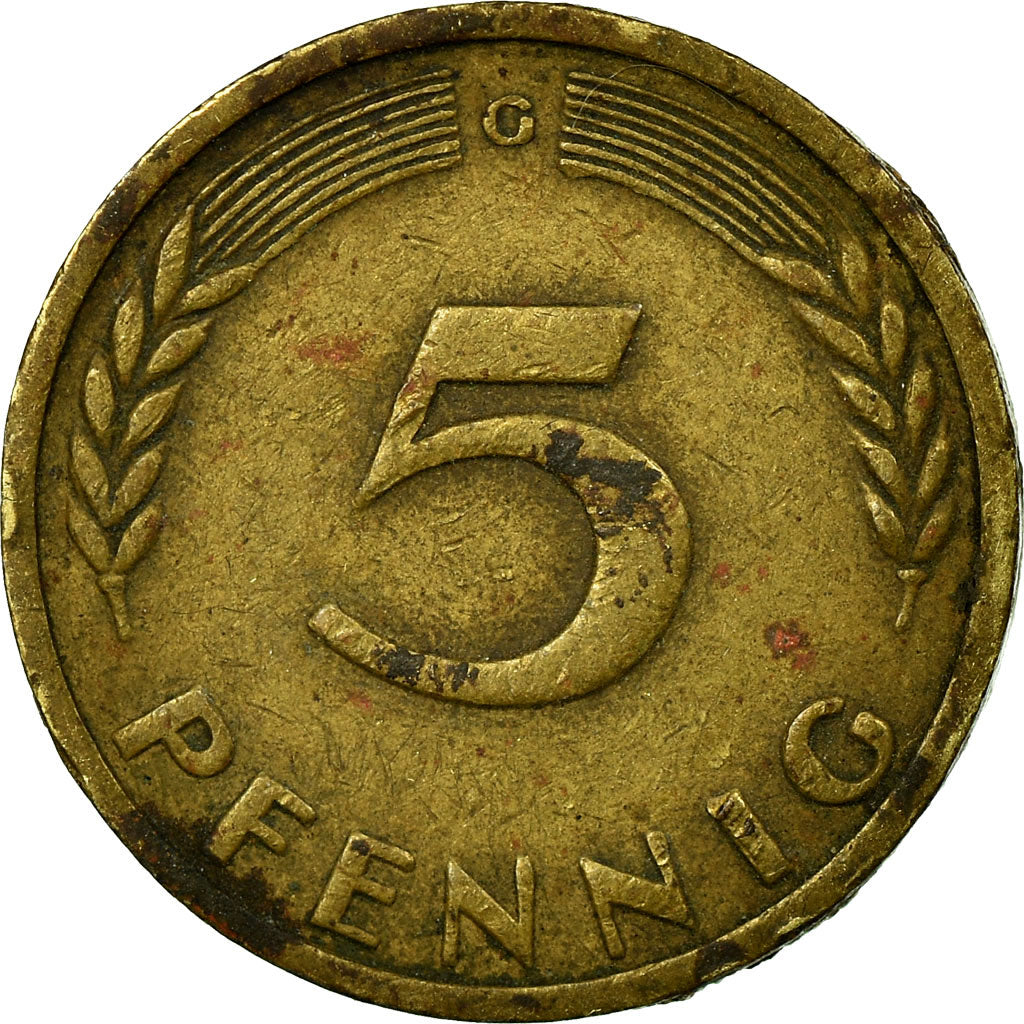 Coin, GERMANY - FEDERAL REPUBLIC, 5 Pfennig, 1950, Karlsruhe, VF(20-25), Brass