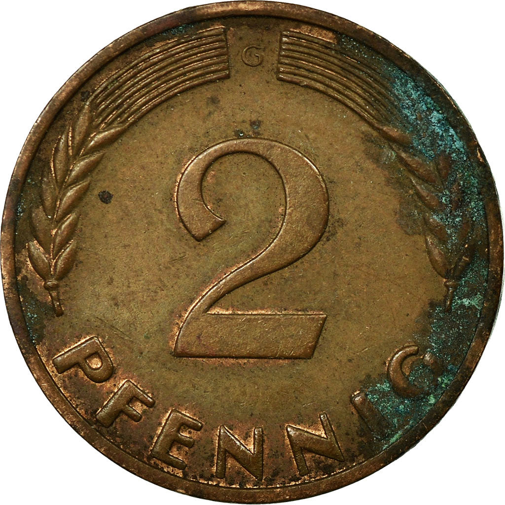 Coin, GERMANY - FEDERAL REPUBLIC, 2 Pfennig, 1968, Karlsruhe, VF(20-25), Bronze