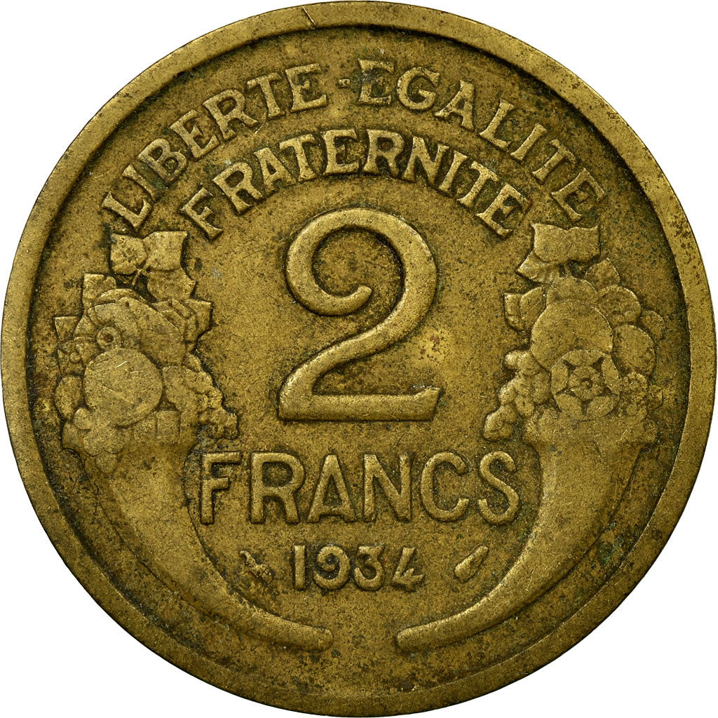Munten, Frankrijk, Morlon, 2 Francs, 1934, Paris, FR+, Aluminum-Bronze, KM:886