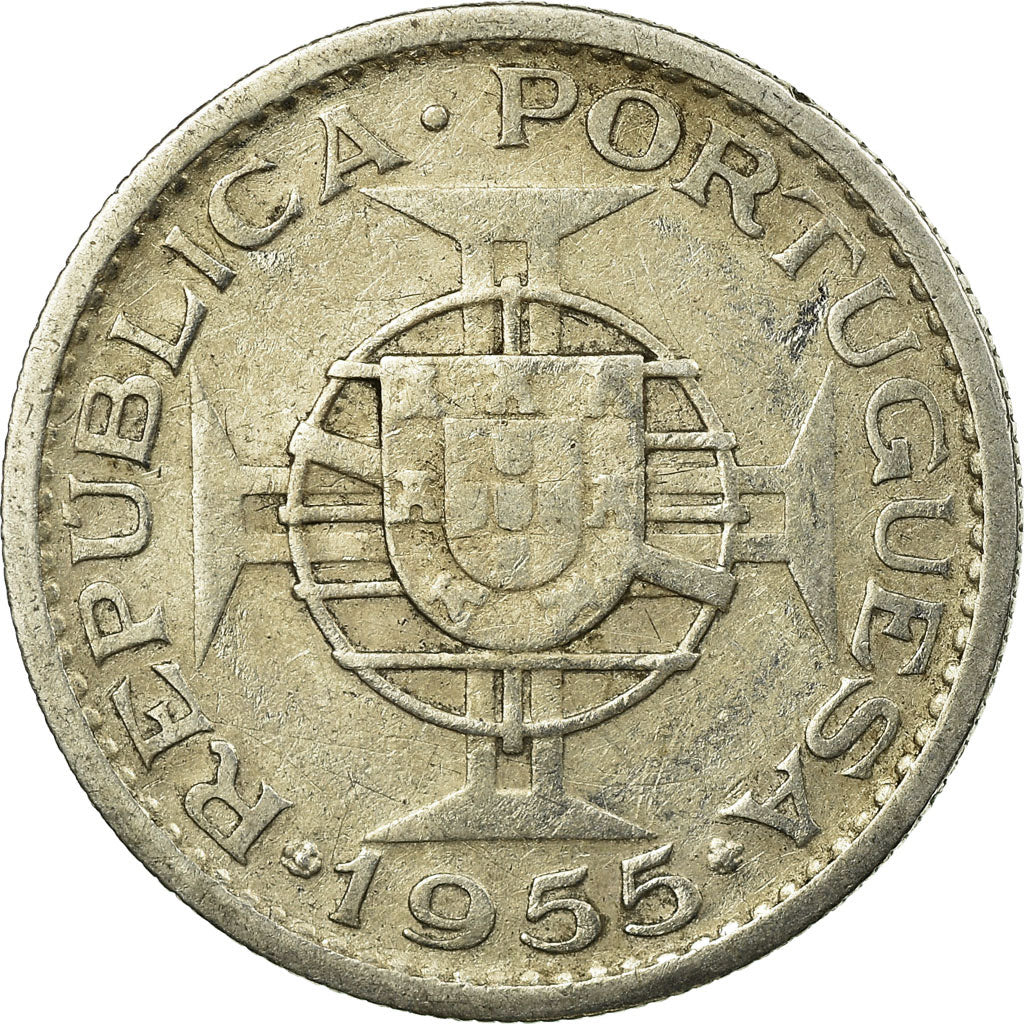 Coin, Mozambique, 10 Escudos, 1955, EF(40-45), Silver, KM:79