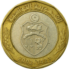 Moneta, Tunisia, 5 Dinars, 2002, Paris, BB, Bi-metallico, KM:444
