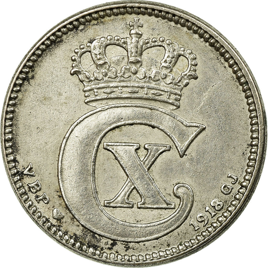 Coin, Denmark, Christian X, 25 Öre, 1918, Copenhagen, EF(40-45), Silver