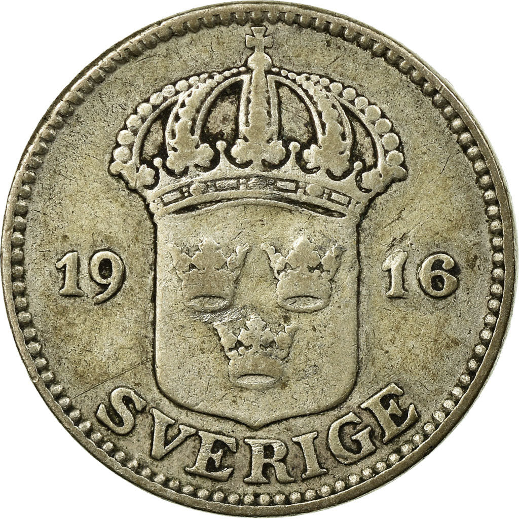 Münze, Schweden, Gustaf V, 25 Öre, 1916, SS, Silber, KM:785