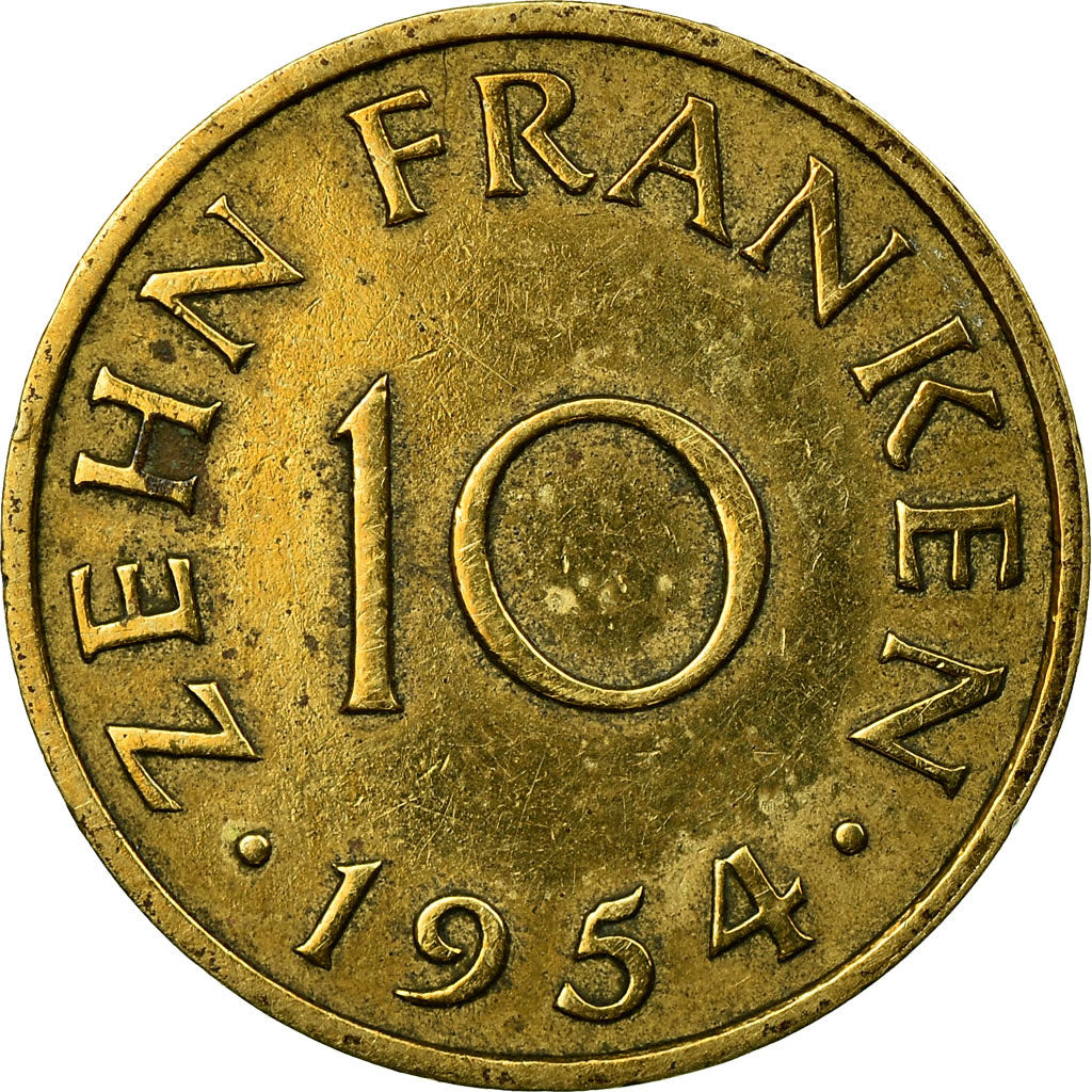 Monnaie, SAARLAND, 10 Franken, 1954, Paris, TTB, Aluminum-Bronze, KM:1