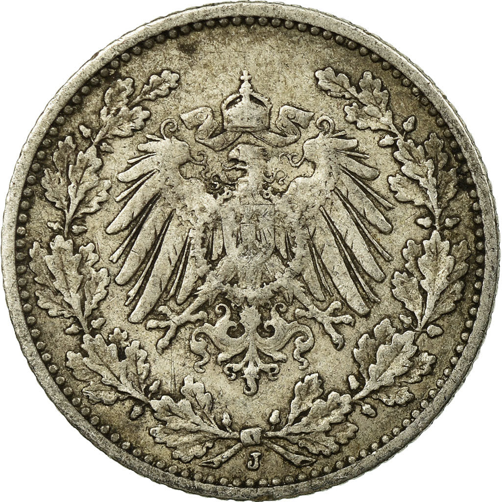 Coin, GERMANY - EMPIRE, 1/2 Mark, 1905, Hambourg, EF(40-45), Silver, KM:17
