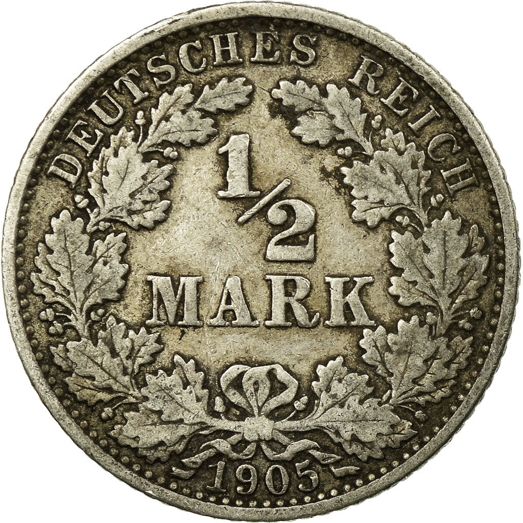 Coin, GERMANY - EMPIRE, 1/2 Mark, 1905, Hambourg, EF(40-45), Silver, KM:17