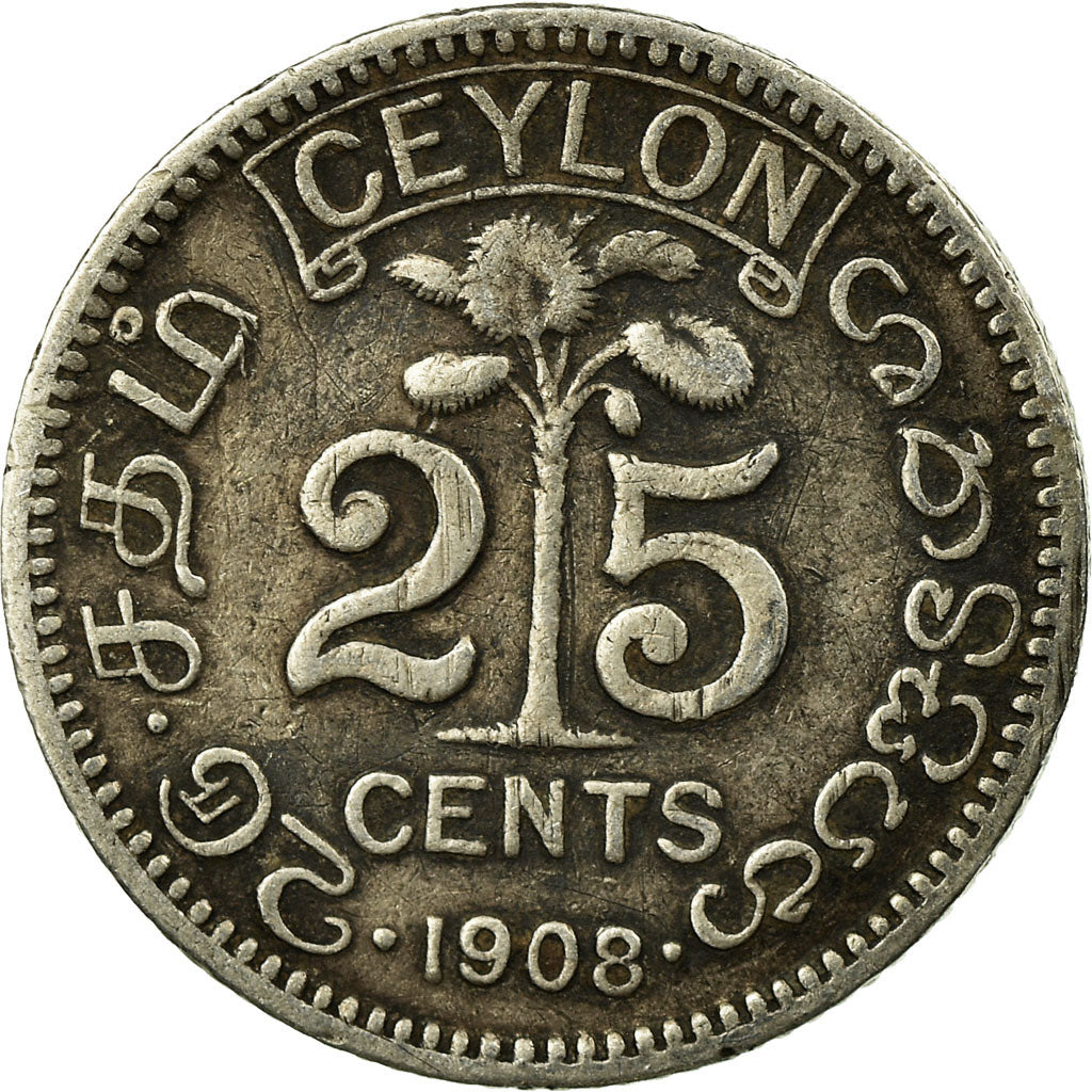 Münze, Ceylon, Edward VII, 25 Cents, 1908, S+, Silber, KM:98