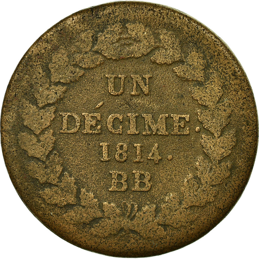 Moeda, França, Napoléon I, Decime, 1814, Strasbourg, EF(40-45), Bronze, KM:700