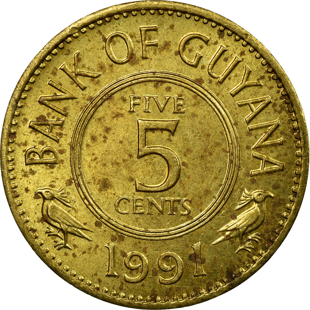 Coin, Guyana, 5 Cents, 1991, VF(30-35), Nickel-brass, KM:32