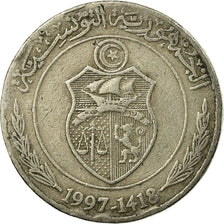 Moneta, Tunisia, 1/2 Dinar, 1997, Paris, MB+, Rame-nichel, KM:346