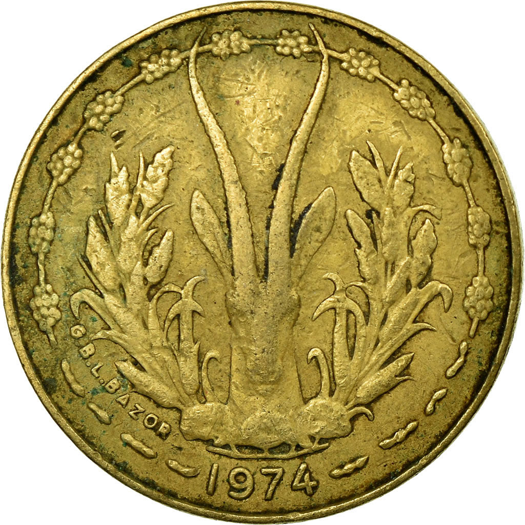 Moeda, Estados da África Ocidental, 5 Francs, 1974, Paris, VF(20-25)