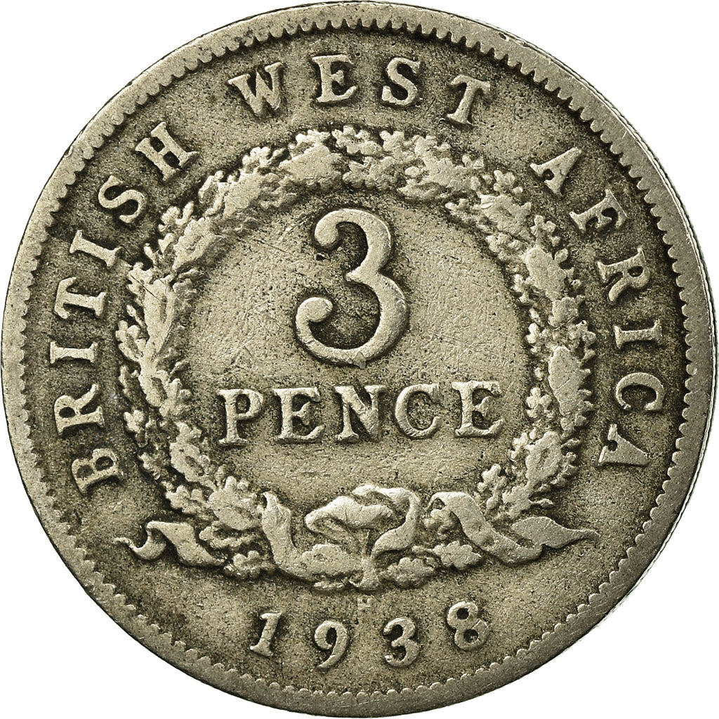 Coin, BRITISH WEST AFRICA, George VI, 3 Pence, 1938, VF(30-35), Copper-nickel