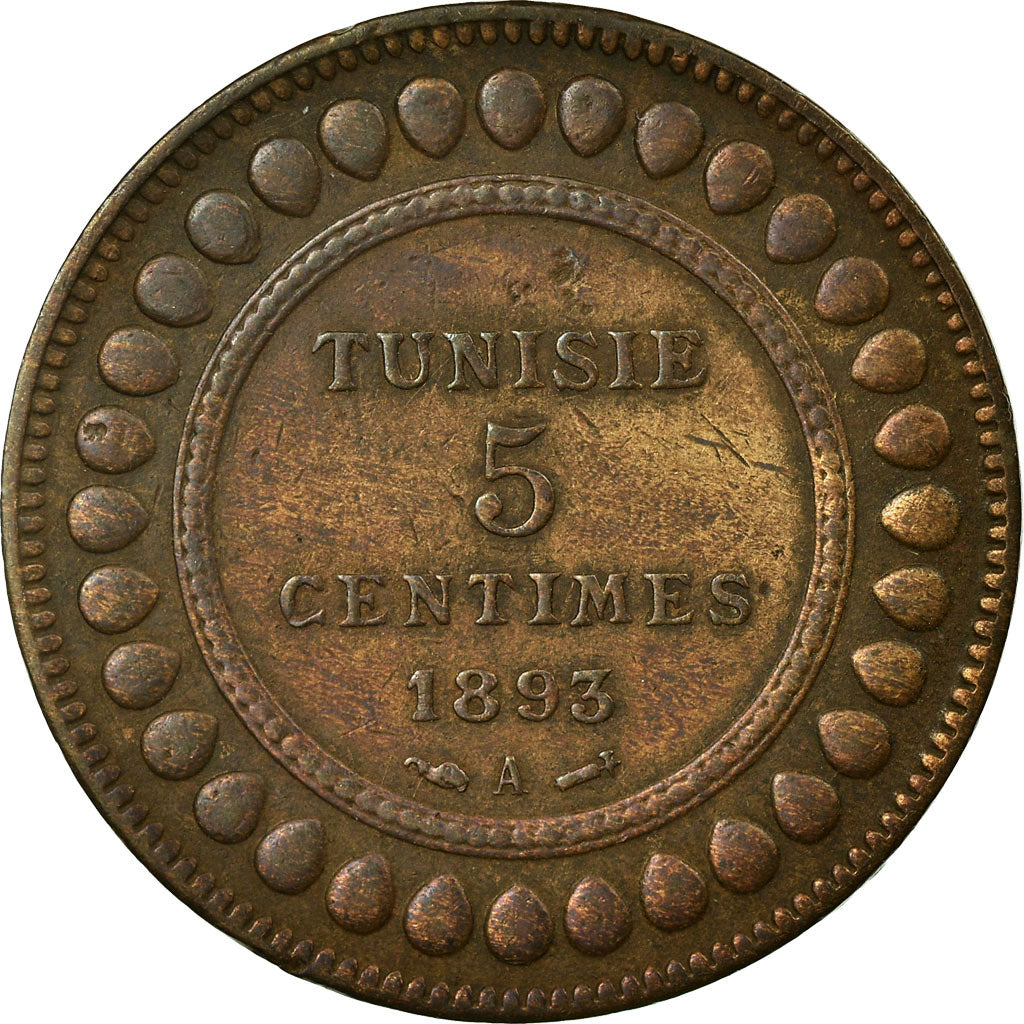 Coin, Tunisia, Ali Bey, 5 Centimes, 1893, Paris, VF(30-35), Bronze, KM:221