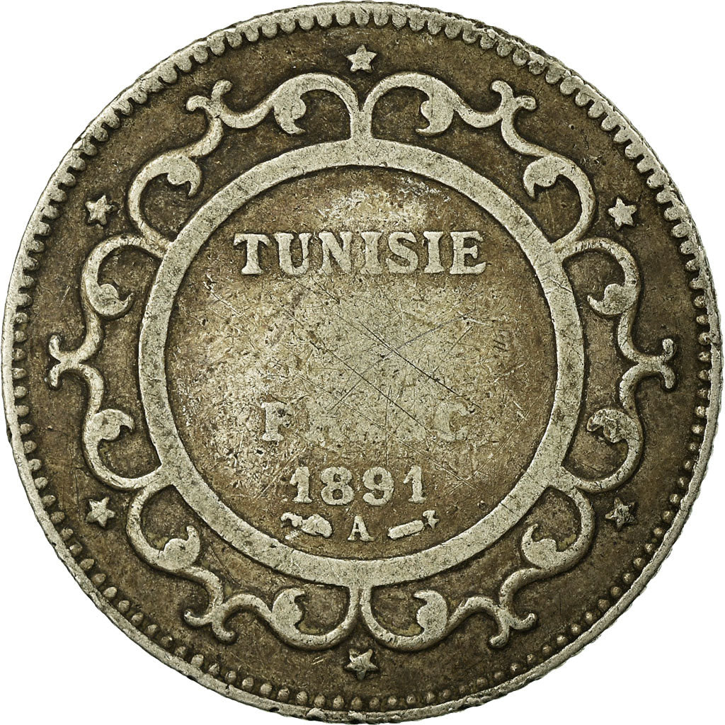 Coin, Tunisia, Ali Bey, Franc, 1891, Paris, VF(20-25), Silver, KM:224