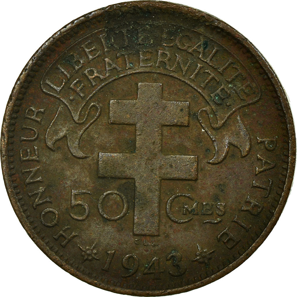 Coin, Cameroon, 50 Centimes, 1943, Pretoria, VF(30-35), Bronze, KM:4