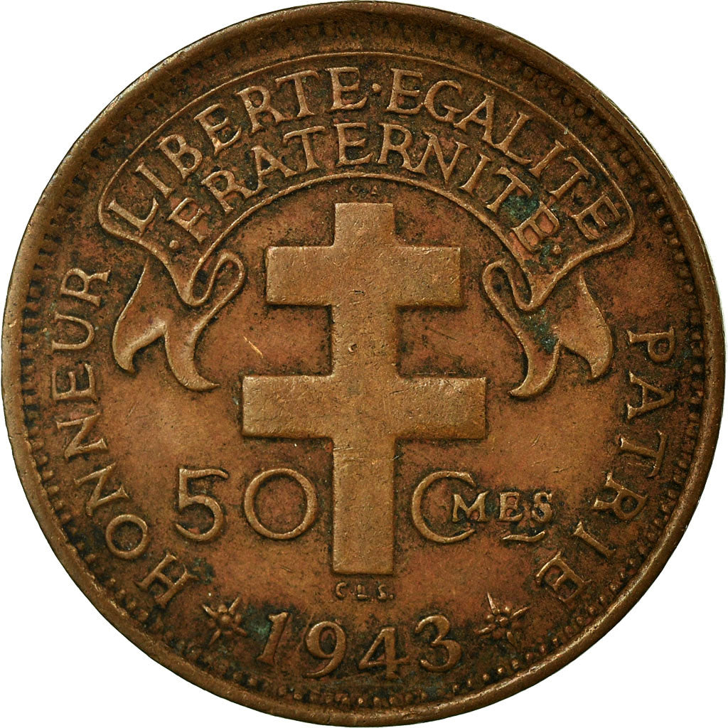Coin, French Equatorial Africa, 50 Centimes, 1943, Pretoria, EF(40-45), Bronze