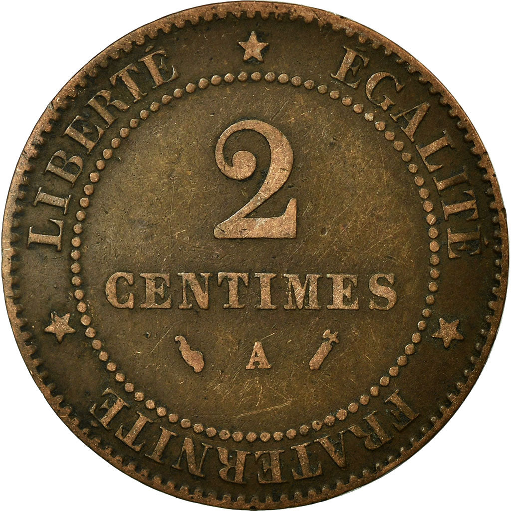 Monnaie, France, Cérès, 2 Centimes, 1886, Paris, TB, Bronze, Gadoury:105