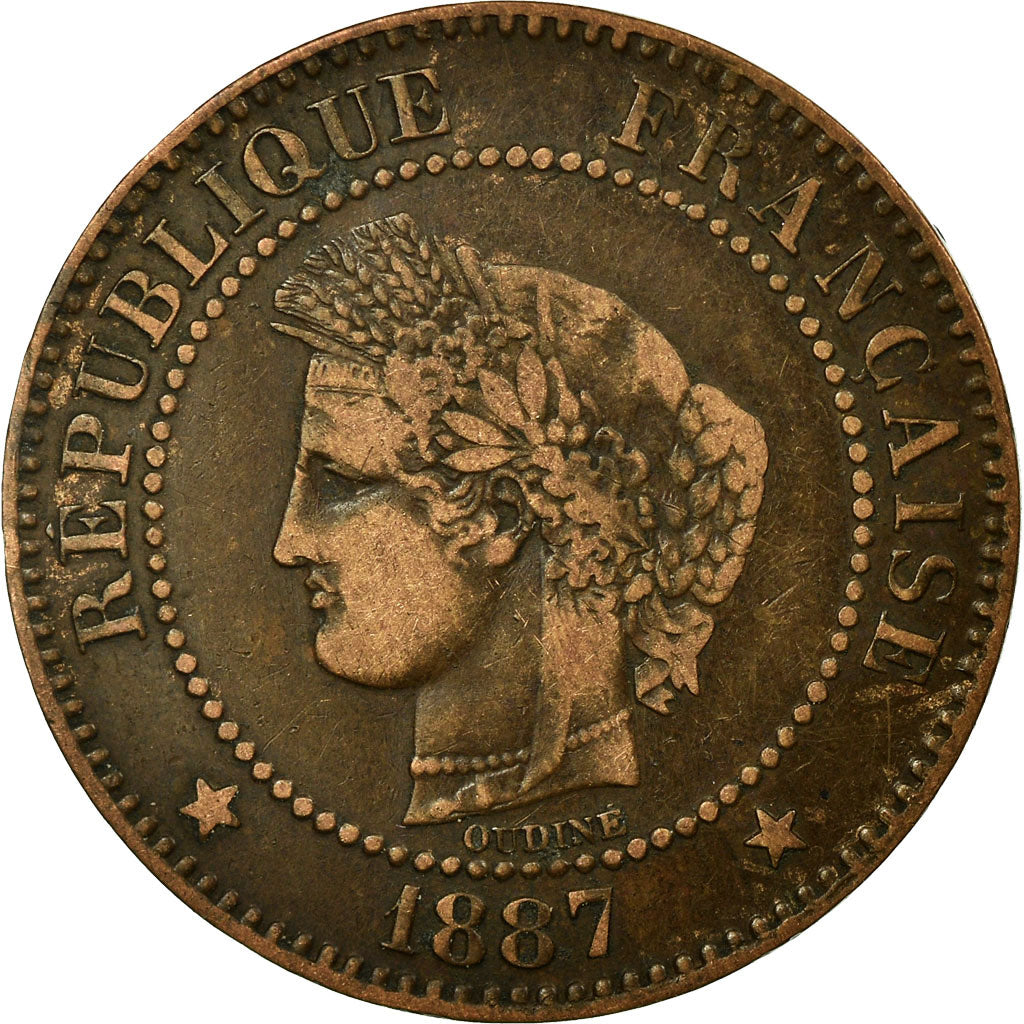 Moeda, França, Cérès, 2 Centimes, 1887, Paris, VF(30-35), Bronze, KM:827.1