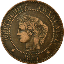 Moeda, França, Cérès, 2 Centimes, 1887, Paris, VF(30-35), Bronze, KM:827.1