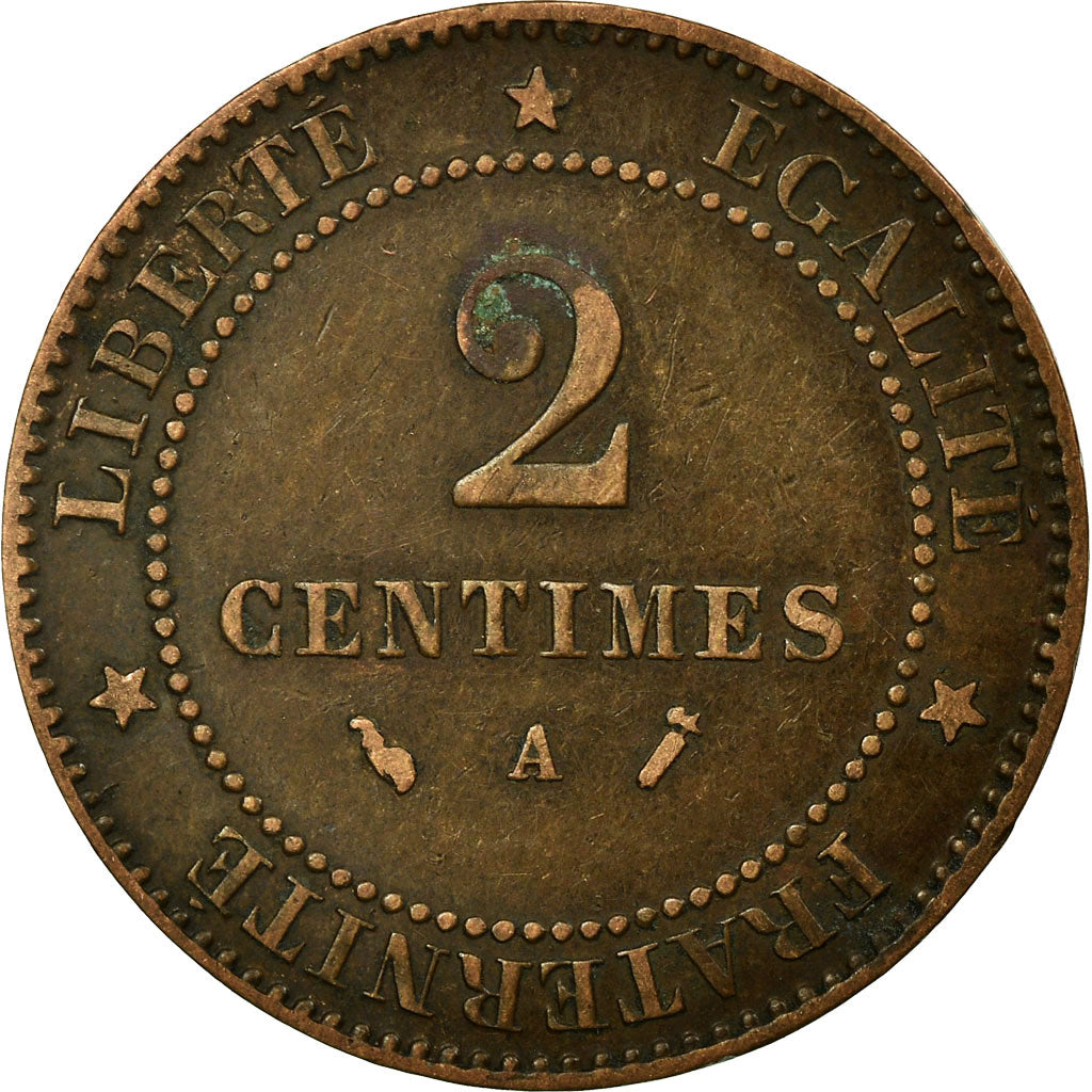 Moeda, França, Cérès, 2 Centimes, 1887, Paris, VF(30-35), Bronze, KM:827.1