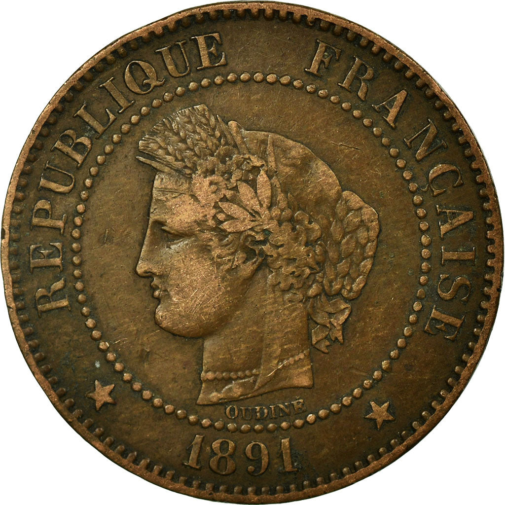 Coin, France, Cérès, 2 Centimes, 1891, Paris, VF(30-35), Bronze, KM:827.1